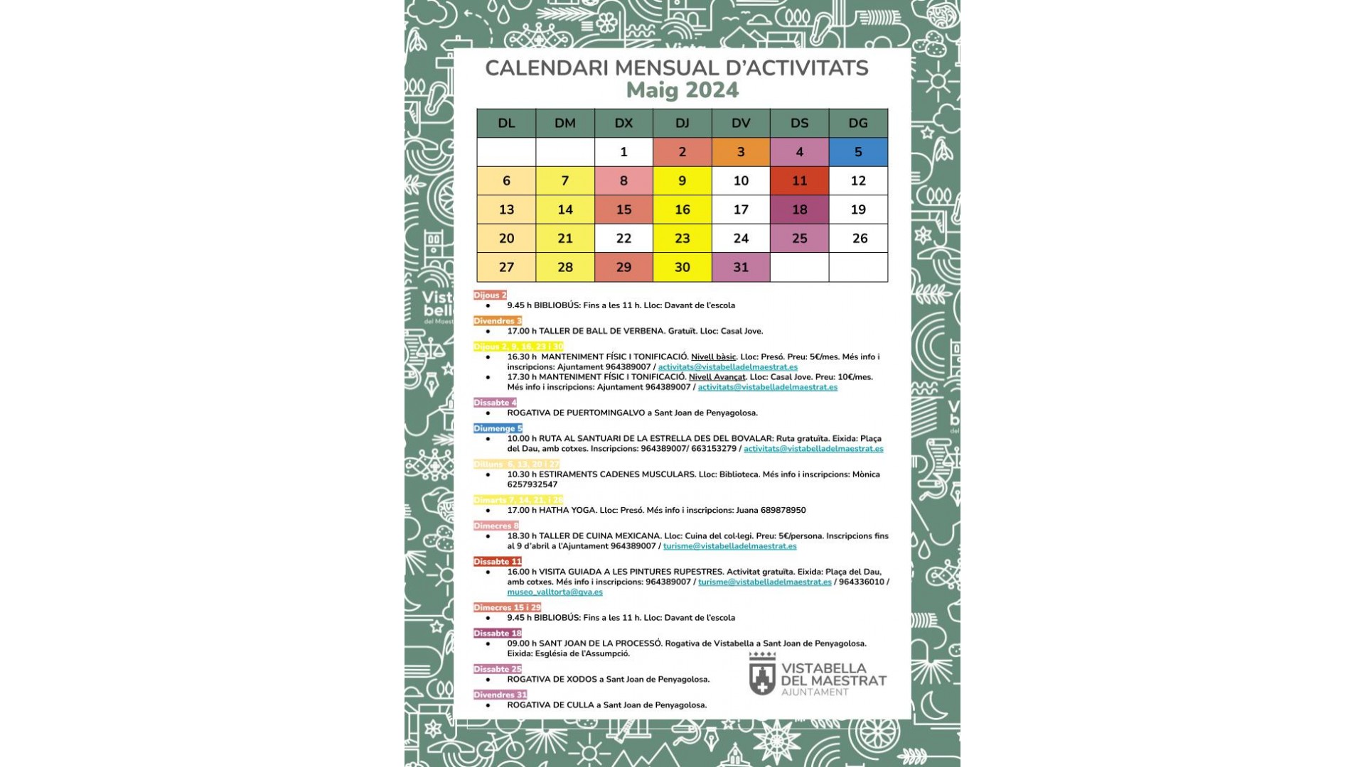 Calendario actividades Mayo Vistabella